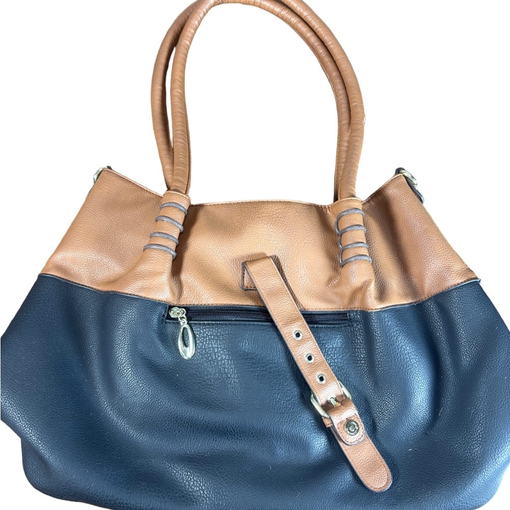 Black Rivet Tan & Navy Two-Tone Large Shoulder Tote Bag